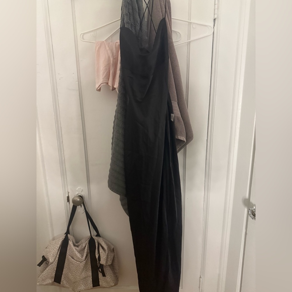 BABYBOO Black Backless Satin Slip Dress with Thigh Slit - Picture 5 of 6